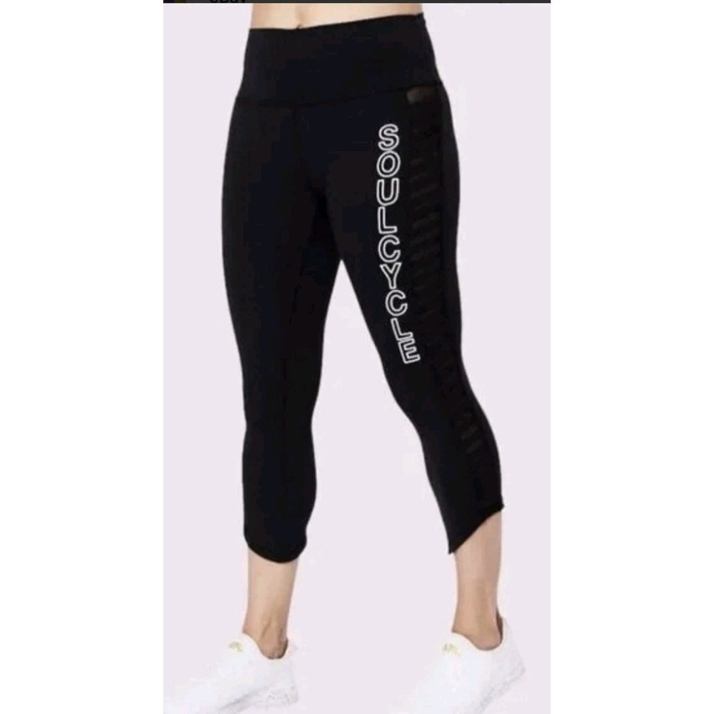 LULULEMON SoulCycle Crop Mesh Leggings Black Cropped Active Detail Leg 4 Yoga‎